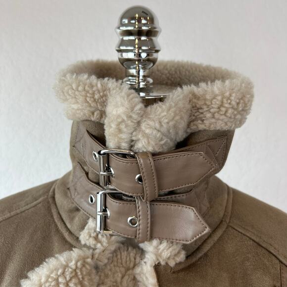 Zara Neutral Moto Jacket size XS Shearling - Picture 4 of 12